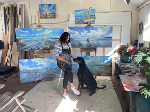 Ewa in her studio with her dog