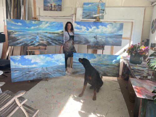 Ewa in her studio with her dog
