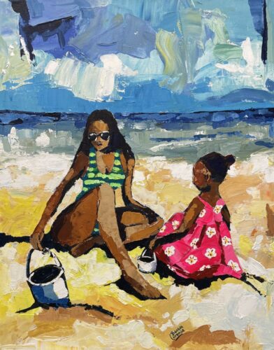 mother and daughter on the beach