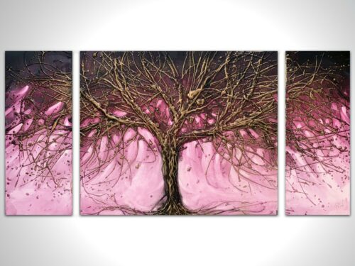 Magenta Gold Tree Triptych by CK Wood