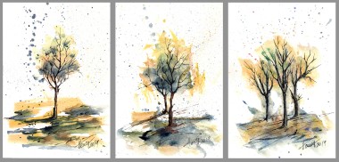 Colorful Autumn Trees - watercolor on paper