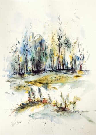 Winter Trees watercolor painting