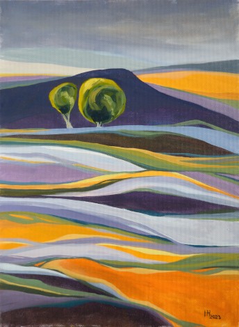 Trees on the Lavender Field - oil on paper 