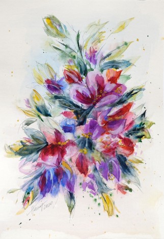 Purple Flowers - watercolor painting