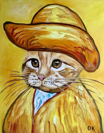 Cat in a straw hat La Van Gogh 