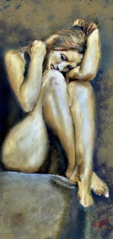 Nude Girl Sitting Head on Knees
