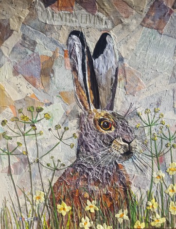 Hare rabbit flowers collage  wildlife