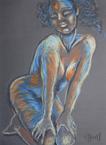 colourful female nude on her knees 