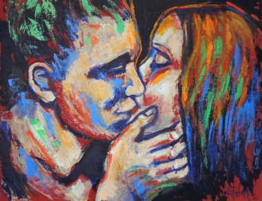 painting man and woman portrait kissing
