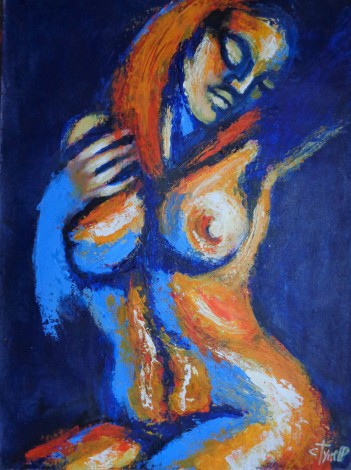 colourful seated female nude