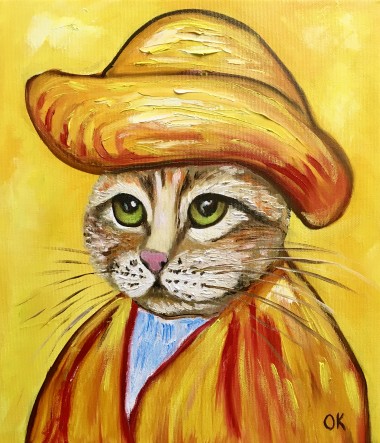Cat Vincent Van Gogh in a Jat #2 