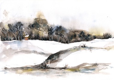 Early Snows - watercolor and ink on paper