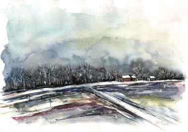 Murky Winter Afternoon - watercolor and ink on paper
