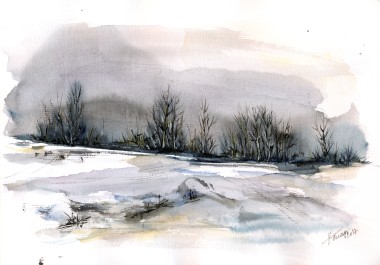 Winter Landscape watercolor on paper