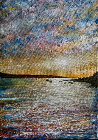 Sunset and Boats acrylic painting