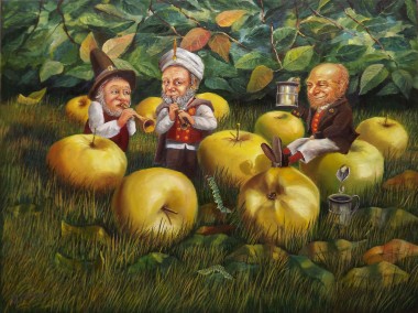Surrealistic oil painting Apple Juice