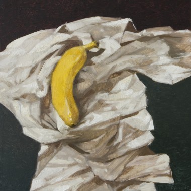 Modern still life of banana with drapery