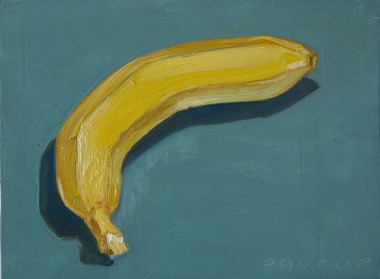 modern still life of banana_on_blue