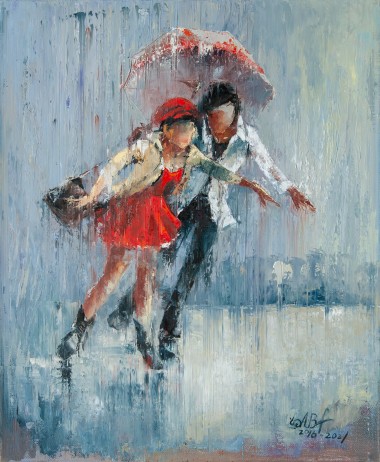 umbrella, rain, couple, running, city, town, street, raining, love, red, dress, girl, boy, meeting, date, seasons, spring, autumn