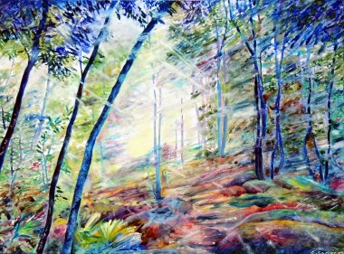 Forest landscape oil painting by UK artist Elizabeth Sadler