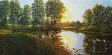 Evening landscape original oil painting