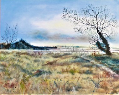 UK Countryside Impressionist Art Modern Winter Landscape by UK Artist Elizabeth Sadler