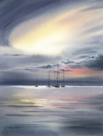 Yachts at sea at dawn #2