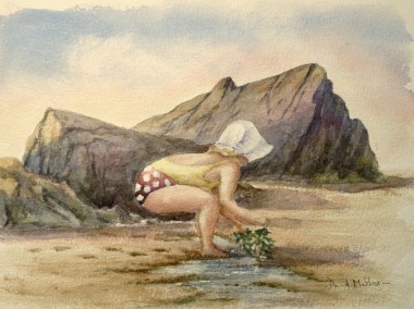 Collecting seaweed watercolour by David Mather