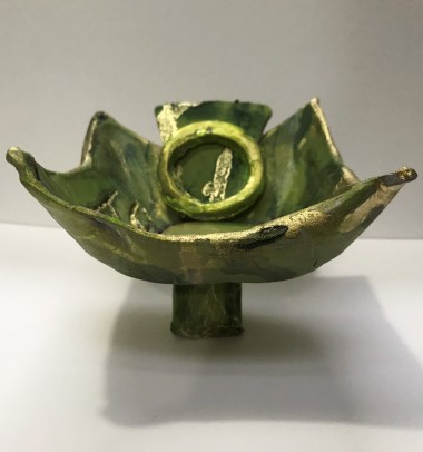 sculpture japanese bowl green gold 
