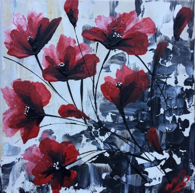 Poppies on a small square canvas