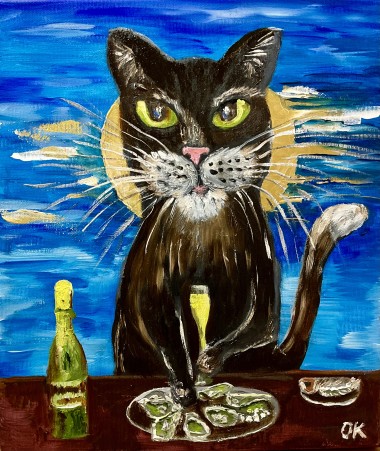 Cat, Oysters and Champagne.