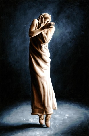 Fine art contemporary original oil painting of a beautiful ballerina dancer