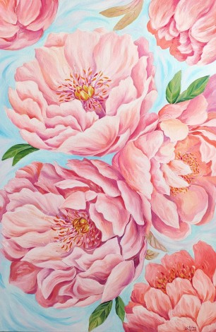acrylic
bouquet
flowers
peonies
peony
pink
floral
botanical
blossom
bright
blooming
painting
modern

