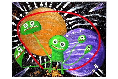 Little Green Men With Bhindis Playing in the Planets