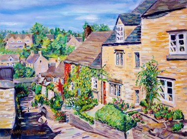 LOOKING DOWN THE CHIPPING STEPS, TETBURY painting for sale