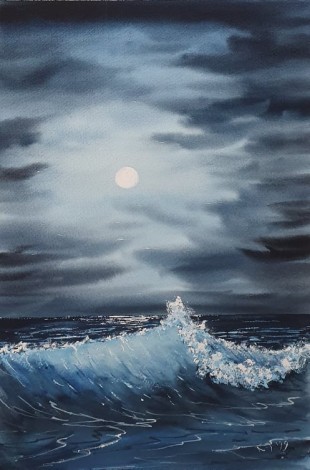 Original watercolour painted by Ricky - Midnight Waves