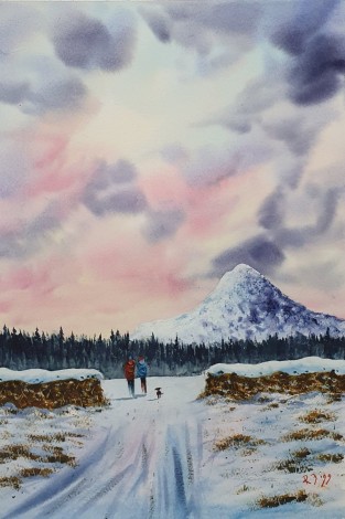 Early Morning Walk - Original watercolour painted by Ricky Figg - Walk in the morning