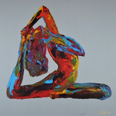 Nude Woman Yoga One Legged king Pigeon Pose 834Acrylic on Stretched 3D Gallery Canvas.