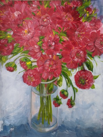 Red Dahlia in a Glass Vase