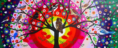 The Colourful Rainbow Tree with Birds