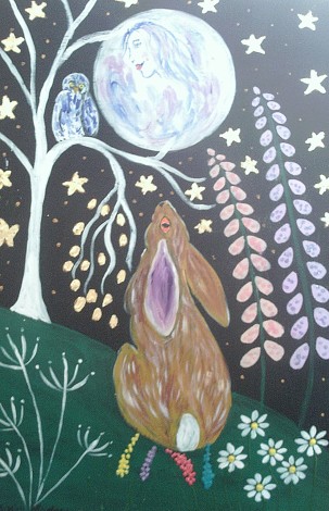 Hare looking at the Moon Goddess