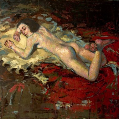 impressionist a nude woman on a dark background