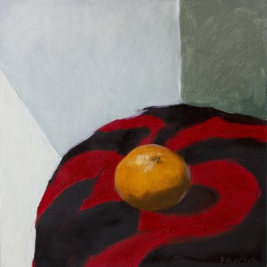 Modern still life of Tangerine on red and black