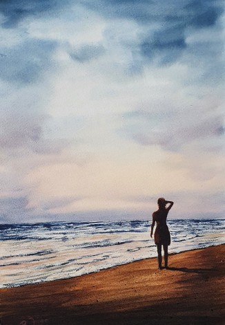 Waiting On The Beach - Original watercolour painted by Ricky Figg on watercolour paper