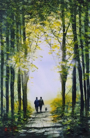 Walki In The Woods - Original Watercolour Painted by Ricky Figg - Walking the Dog