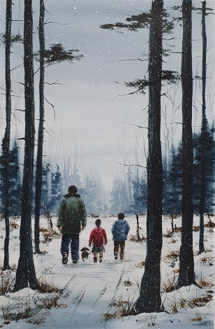 Family Winter Walk - Original Watercolour painted by Ricky Figg